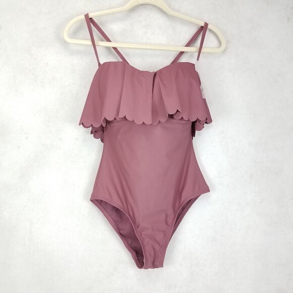 NEW Kona Sol Size M 8-10 Ruffled One Piece Swimsuit in Mulberry NWT $39 w flaw - Picture 1 of 10